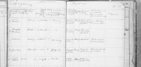 Hajdúdorog Jewish death register, 16 October 1884, entry 5: Jakab Engel, innkeeper, widower, aged 72 — the only adult Engel man in the register; that he is Jakab (Koppel) Engel, Ka