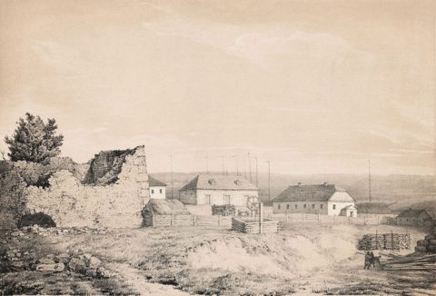 Karlin near Pinsk, drawing by Napoleon Orda, 1875 (ruins of the Wiśniowiecki castle).