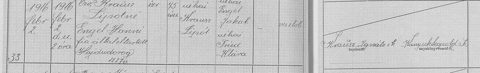Hajdúdorog civil death register, 1916, certificate 33: Hanni Krausz née Engel, widow of Lipót Krausz, died 2 February 1916, aged 75; parents the late Jakab Engel and Klára Fried; i