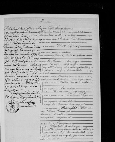 Sajószentpéter civil register, marriage 10 November 1895: Rézi Braunfeld, widow of Hermann Grosz, × Ignácz Weisz.