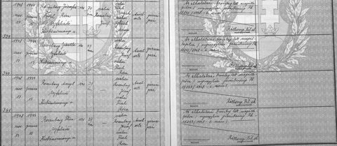 Újfehértó civil death register, 1948, nos. 339–342 (court-declared deaths): Róza Rosenberg née Fisch, 70, daughter of Borech Fisch and Mária Glück, and her daughters Gizella, Margi